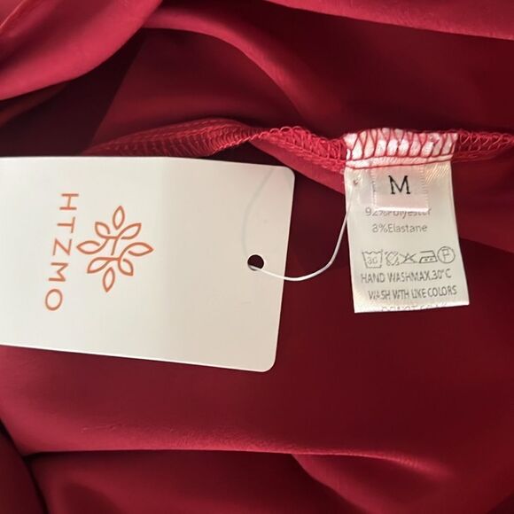 NWT HTZMO Satin Slip Dress Cowl Neck Ruched Bodycon MIDI Dress - Picture 10 of 14